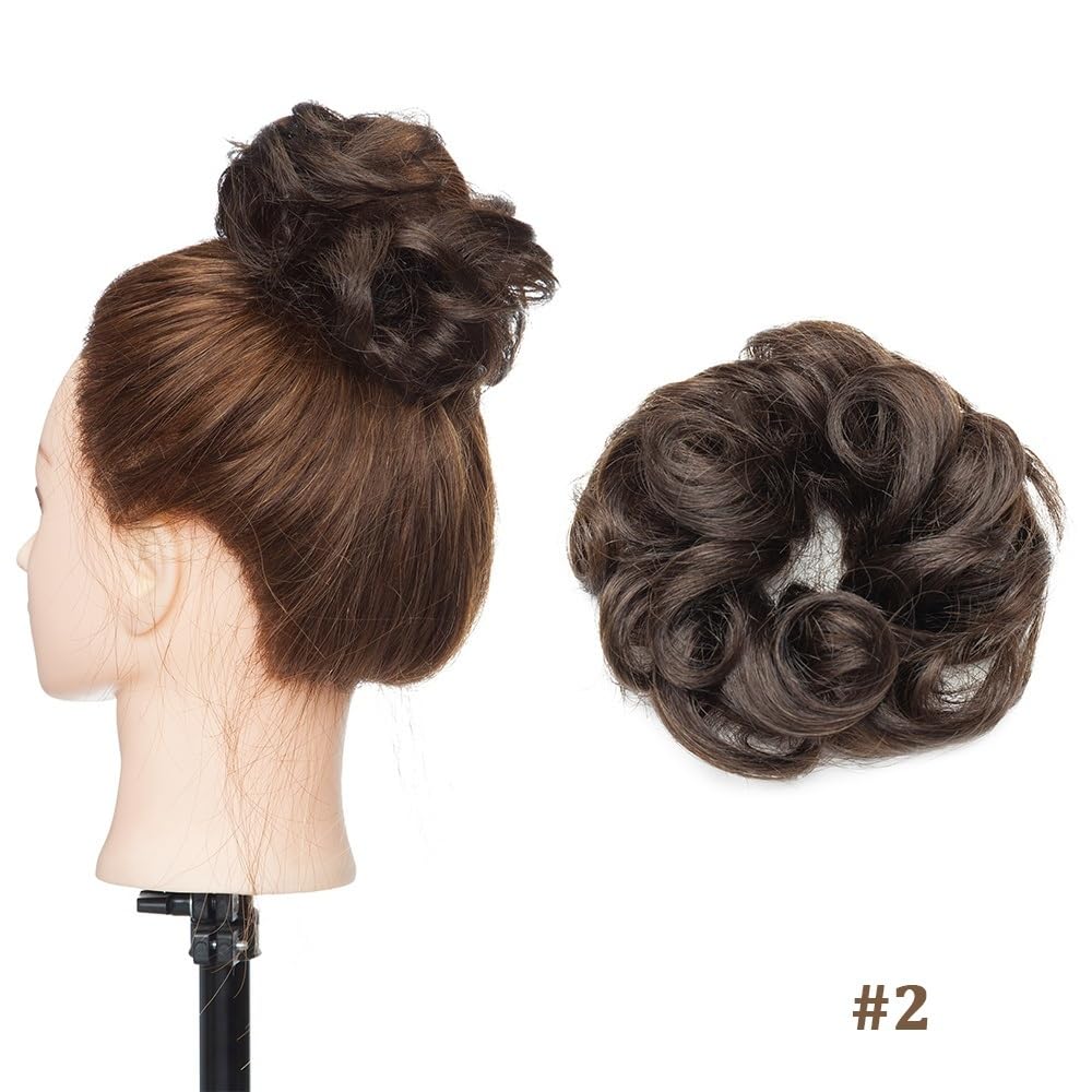 Täglicher Partygebrauch Lockiges, unordentliches Dutt-Haarteil, Haargummis, echtes menschliches Haar, elastisches Band, zerzauster Hochsteckfrisur, Chignon(2)