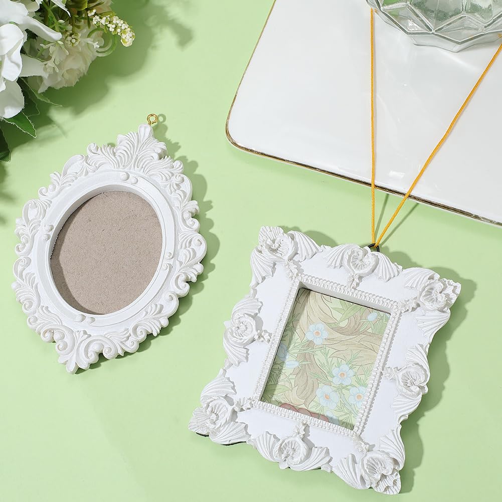 SOFPLATE 2Pcs 2 Styles Resin Vintage Picture Frames Mini Photo Frames Wall White Tiny Small Table Top Jewellery Display Oval Rectangle Wall Hanging for Photography Party Hotel Home Holiday Decoration - Image 3
