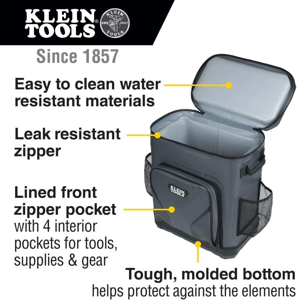 Klein Tools 80126 Cooler Backpack and Ice Pack Set, 30 Cans, Insulated, Rugged, Ideal for Jobsites, Hunting, Camping or The Beach, 3-Piece