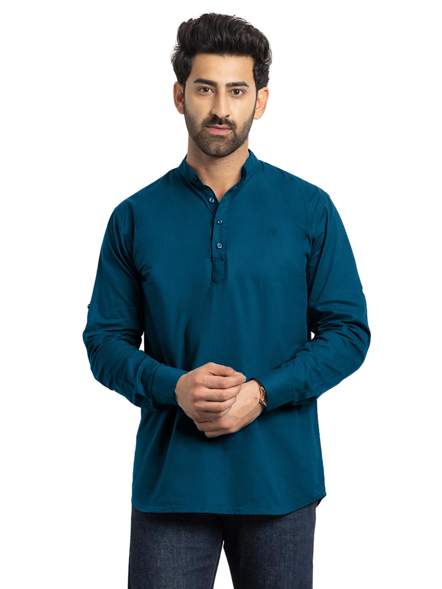 Men's Regular Fit Cotton Linen Solid Casual Short Kurta Shirt with Full Sleeve.-image-34