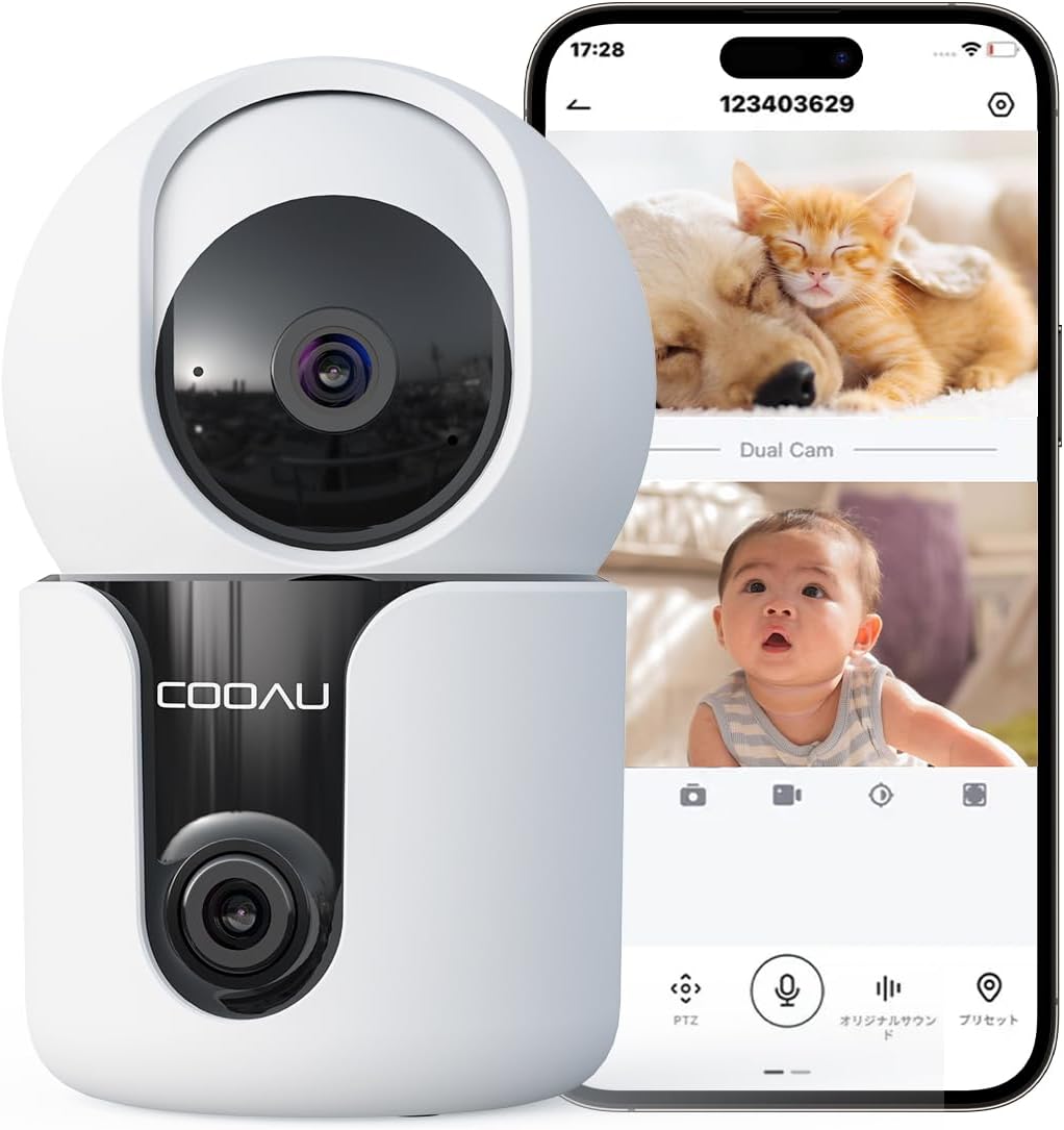 COOAU Security Camera, 2026 Model 2 Lenses, 2-in-1 All-Directional Protection, 6MP Up/Down Security Camera, Indoor, 360° Automatic Cruising, Surveillance Camera, Indoor, Up/Down Tracking, Two-Way Calls, AI Detection, Infrared Night Vision, Pet Surveillance, 2.4G/5G Wi-Fi, Elderly Surveillance, One-Touch Privacy Protection, Alexa Compatible, Cloud /SD Recording Dome Shape