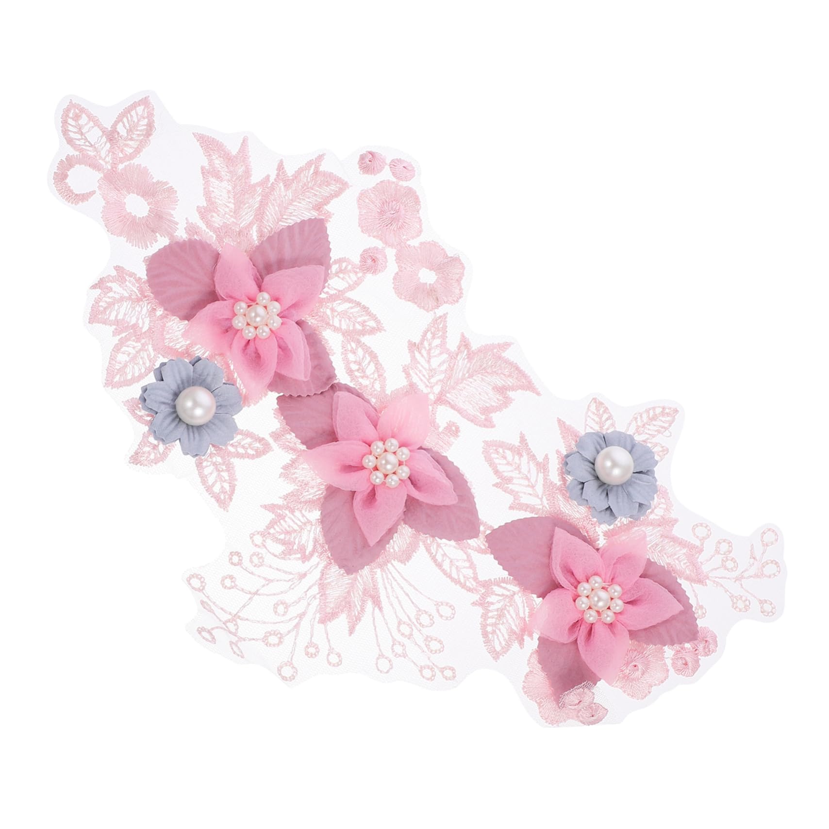 KALLORY Stereoscopic Leaf Flower Lace Pearl Embroidery Patch Sticker for Handbags