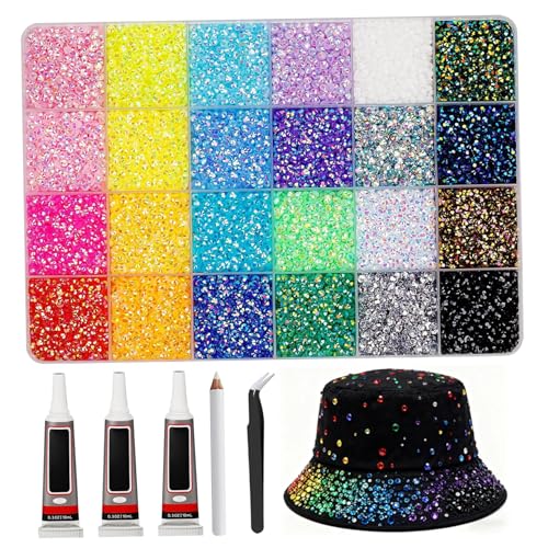 Book Bedazzling Kit|30000PCS Bedazzler Kit, 24 Cuadrículas DIY Divertidos Diamantes de Imitación con 3 Piezas de Pegamento de 10 ml y bolígrafo, Diamantes de Imitación de 0, 3 cm para Ropa, Tazas, Zap