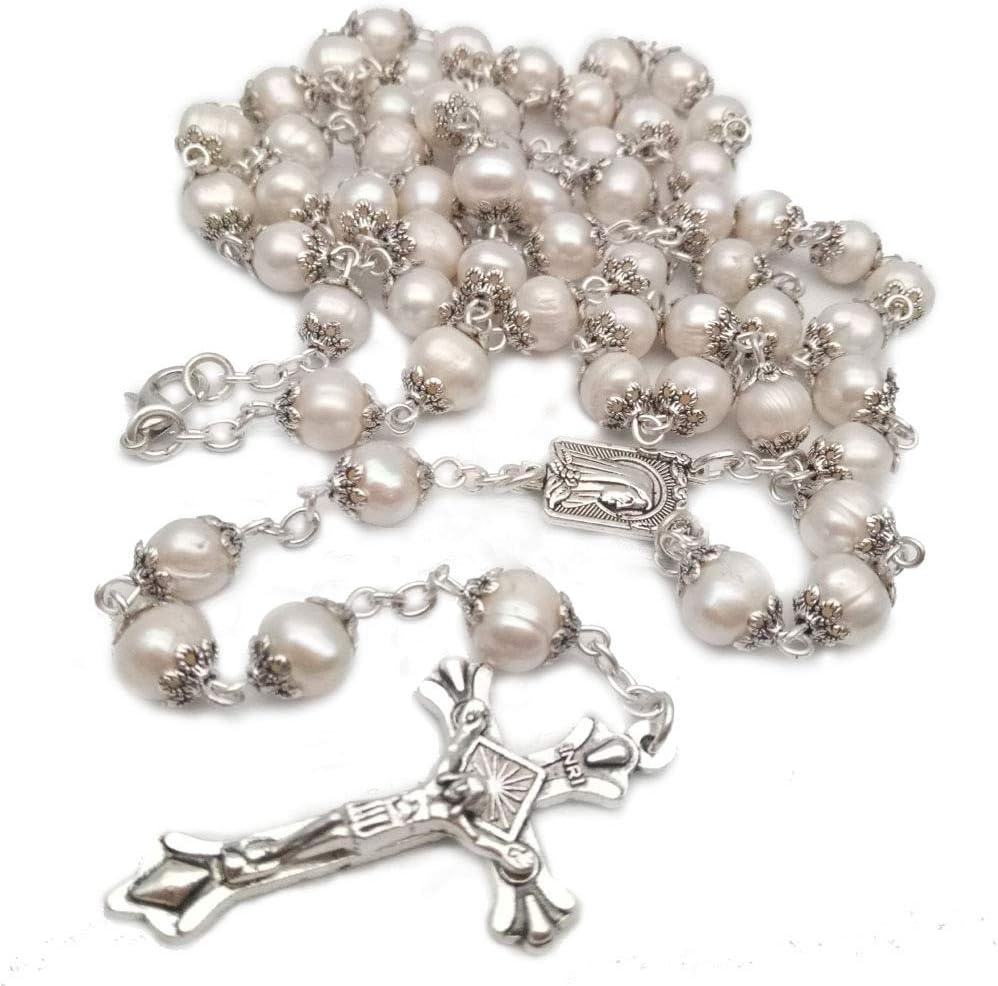 Rosary Beads Catholic for Woman - White Natural Real Pearl Rosary Beads. - Image 2
