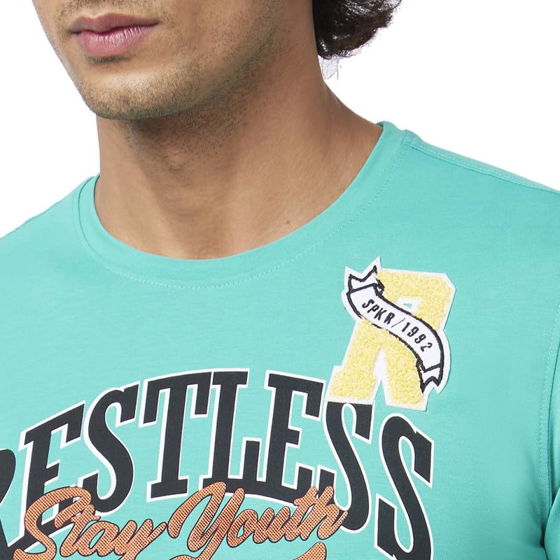 Image of Spykar Men's Slim Fit Round Neck Half Sleeve Printed Casual T-Shirt