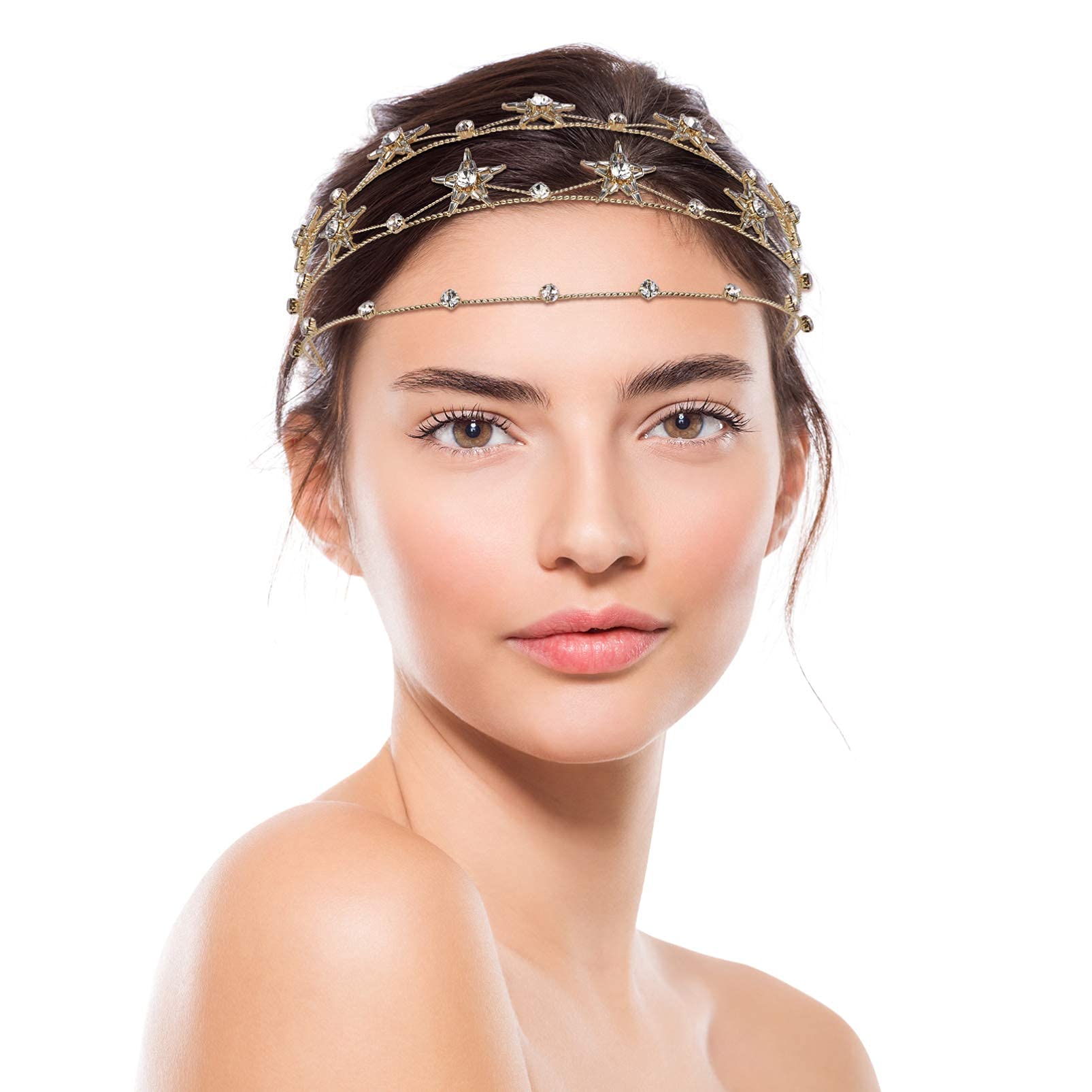 TERRIFI Queen Crown and Tiaras Princess Star Crown for Women and Girls Crystal Headbands for Bridal, Princess for Wedding and Party (Gold)