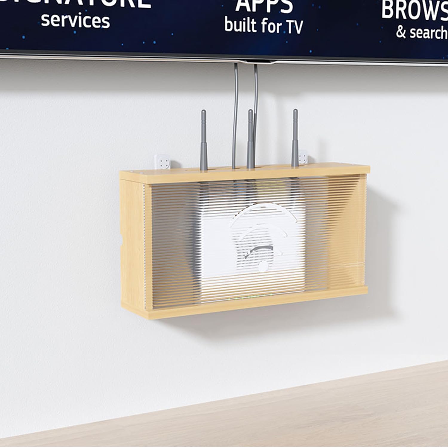Półka do routera, pudełko do przechowywania routera Wi-Fi, organizer na kabel, organizer do routera, pudełko do przechowywania routera WiFi do ukrycia routera Wi-Fi i kabli (Legno)