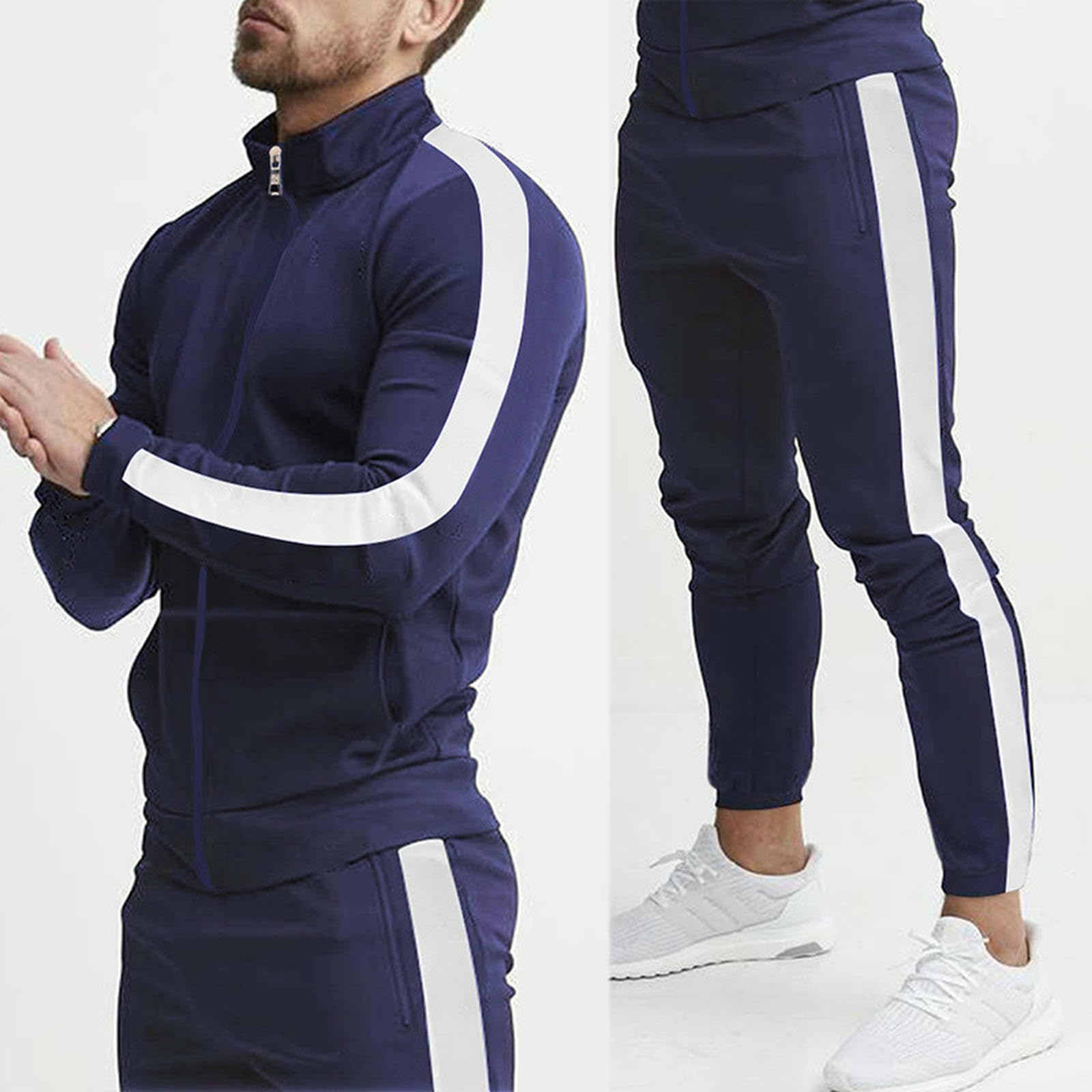 Tute da Uomo A Zip per Uomini, Abbigliamento Sportivo Casual, Giacche E Pantaloni-h-XXL