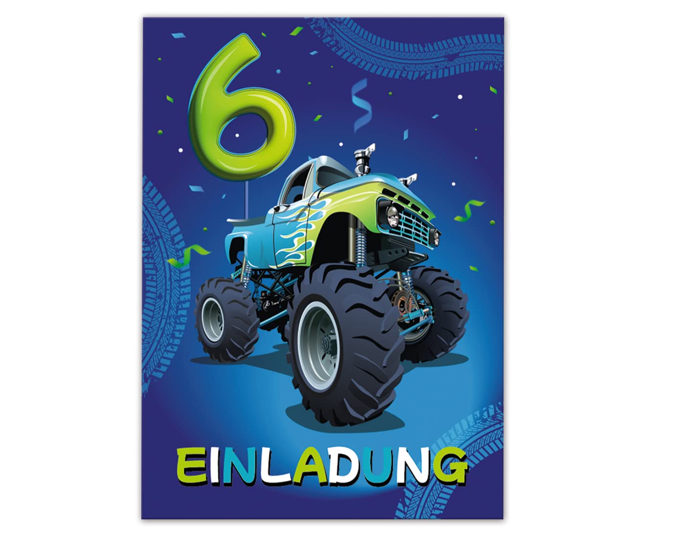 Junaversum 12 Einladungskarten zum 6. Kindergeburtstag Einladung sechste Geburtstag Jungen Auto Monster-Truck