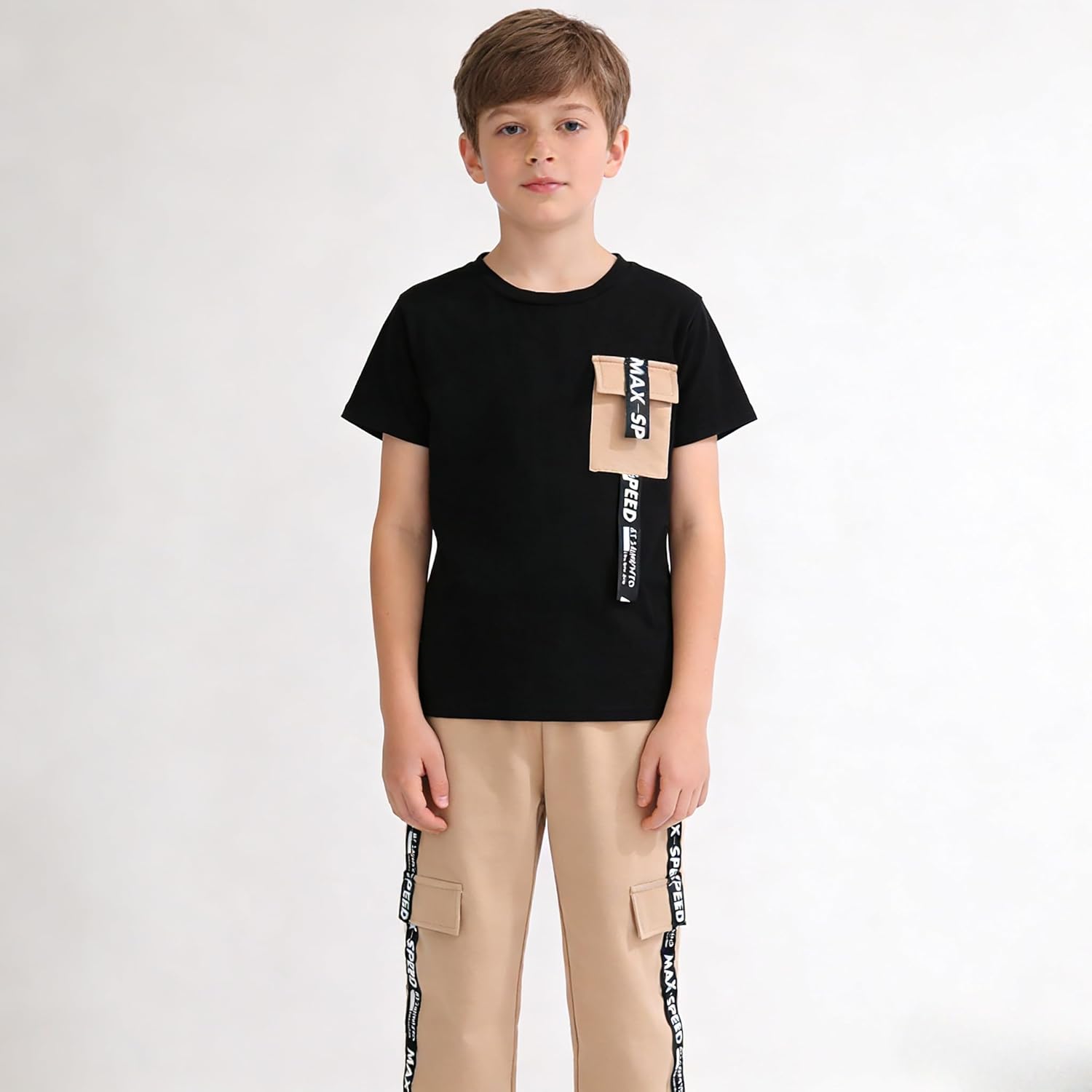 Tween Boys 2PCS Outfit Set (8-14 Years) - Spring Summer Short Sleeve T Shirt & Pants Boy Clothes - Image 2