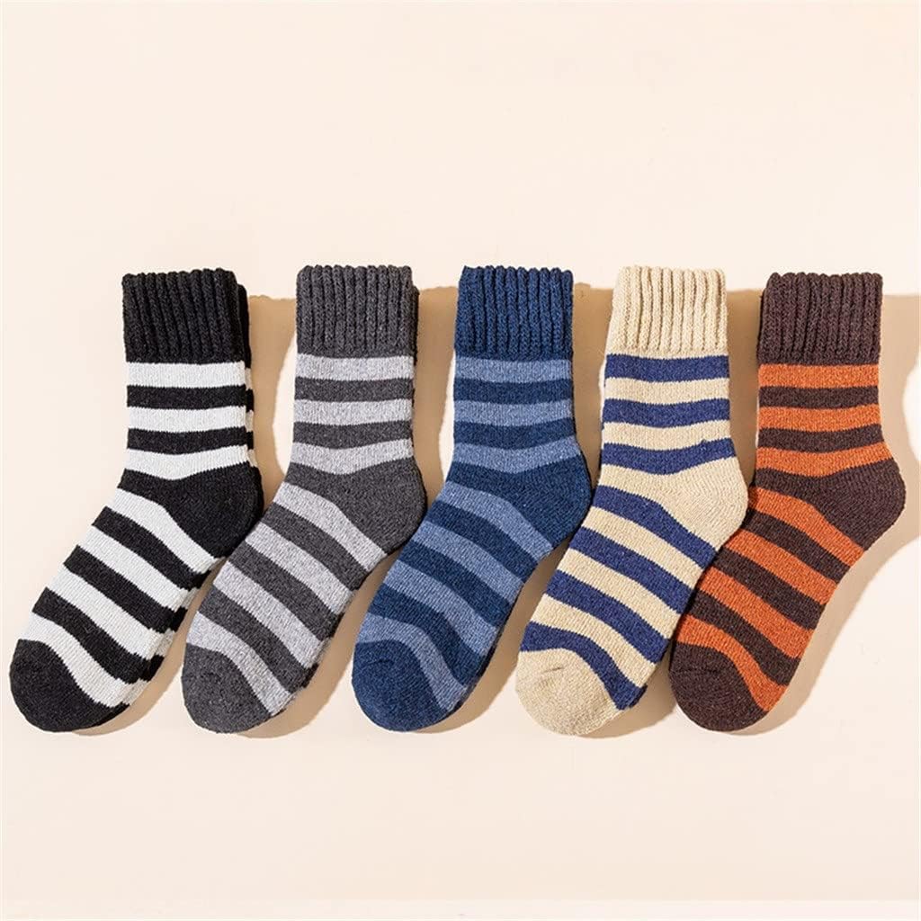 5 Pairs Men's Socks Super Thick Winter Warm Wool Socks to Resist Cold Striped Warm Socks
