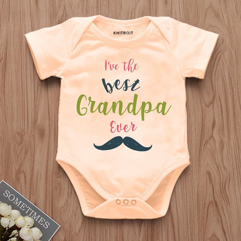 Image of KNITROOT Grandparent Family Special Onesies, Unisex Baby Kids 100% Cotton Envelope Neck Half Sleeve Romper, Bodysuit, Sleepsuit, I'Ve The Best Grandpa Ever, Infant Cloths for Boys & Girls