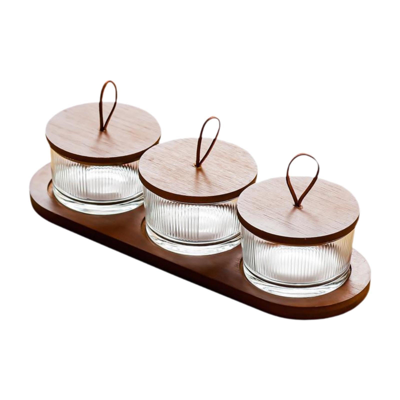 Bandeja Dividida para Servir Plato de Madera para Snacks Bandeja con Secciones para Frutas Fuente de Cristal con Compartimientos Y Tapa Mantiene, tal como se describe, 3 Rejilla