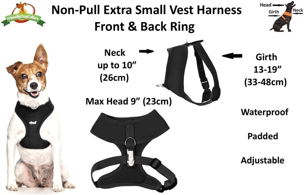 Dexil Elite Range Luxury Padded Waterproof Adjustable Back and Front Ring Non-Pull Xsmall Pet Dog Vest Harness (Liquorice Black - Image 4
