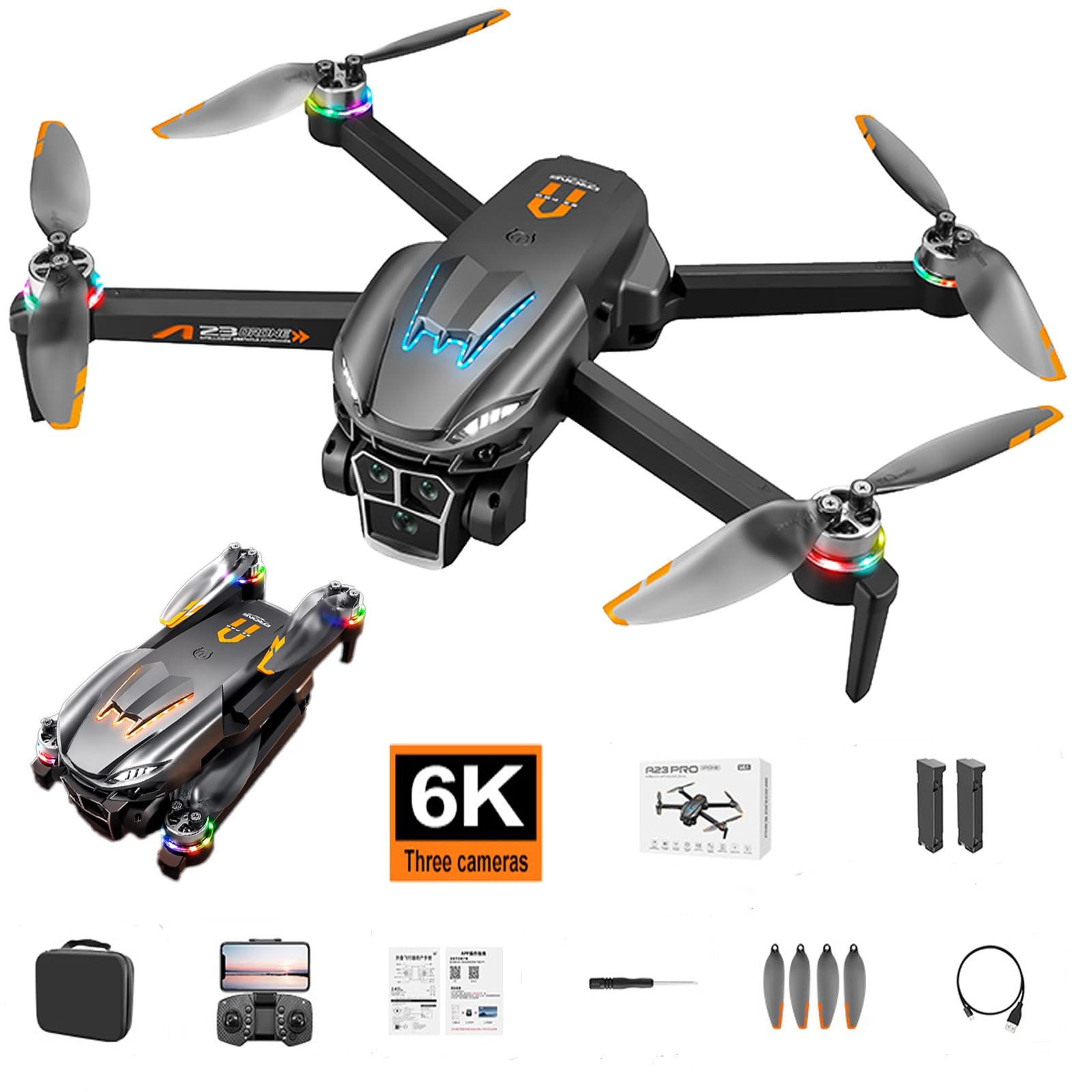 2025 Drone with Phantom breathing light, camera 6K HD FPV, Brushless Motor, 360°Flip and intelligent obstacle avoidance, Waypoint Fly, Altitude Hold, Optical flow positioning, Foldable Mini Drone for Beginners
