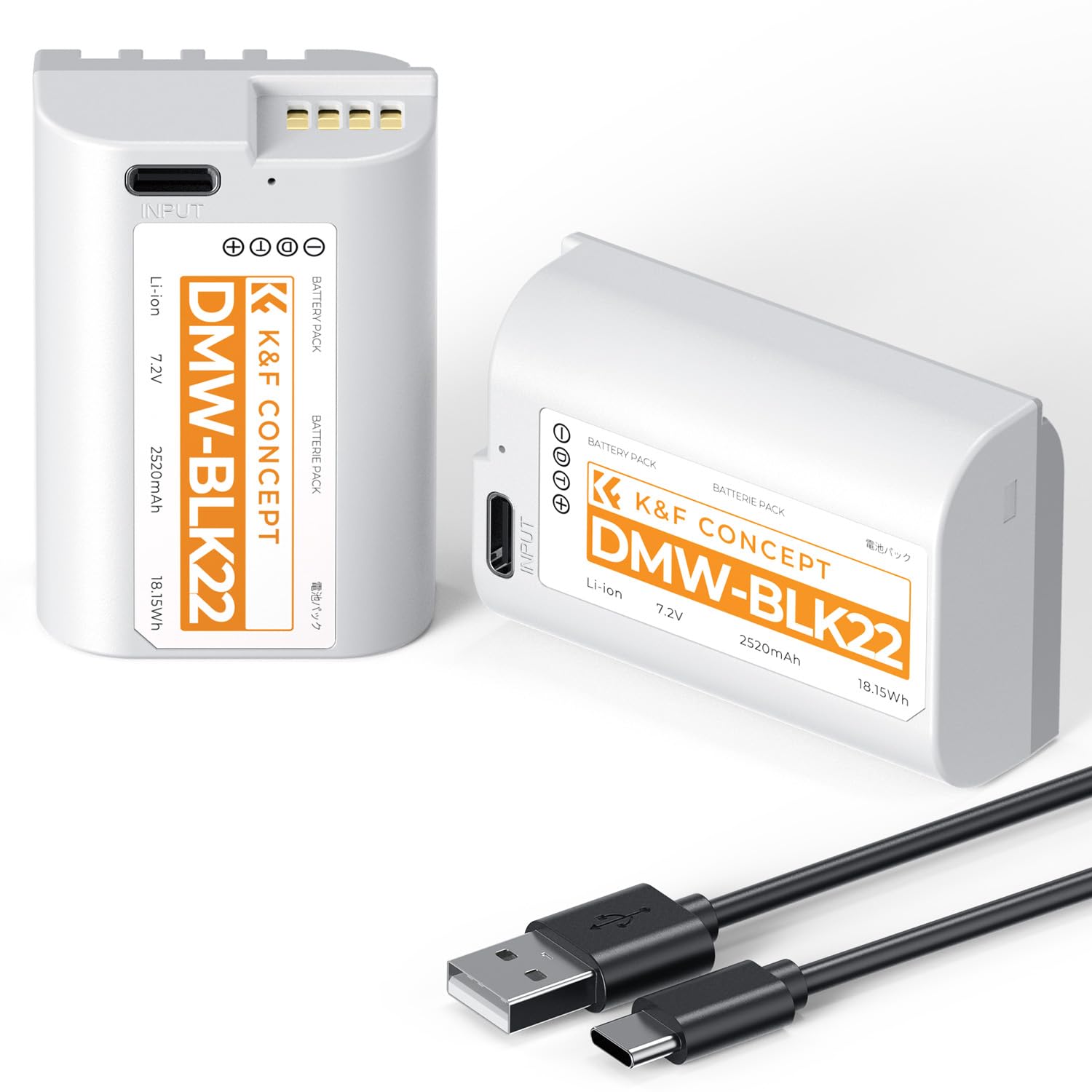 K&F CONCEPT Batería DMW-BLK22 de 2520mAh, 2-Pack Carga Rápida USB-C en 2.5H, Compatible con Panasonic LUMIX S5, S5II, GH6, GH5, G5 II, S5 IIX, GH7, S9, G9 II