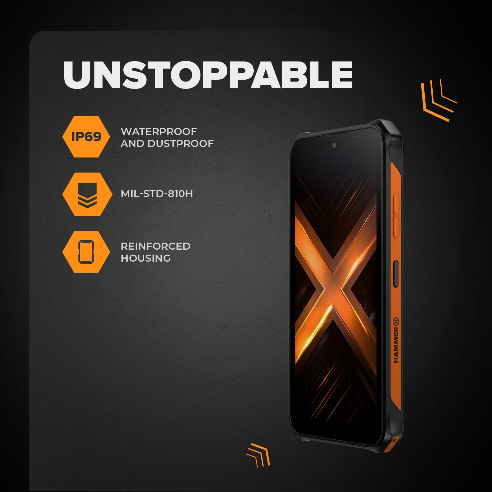 Hammer Energy X2 Wytrzymały smartfon z systemem Android 15, nietłukący się telefon 6,1", IP69, 6 GB RAM, 128 GB pamięci, 5000 mAh, eSIM, 2 lata