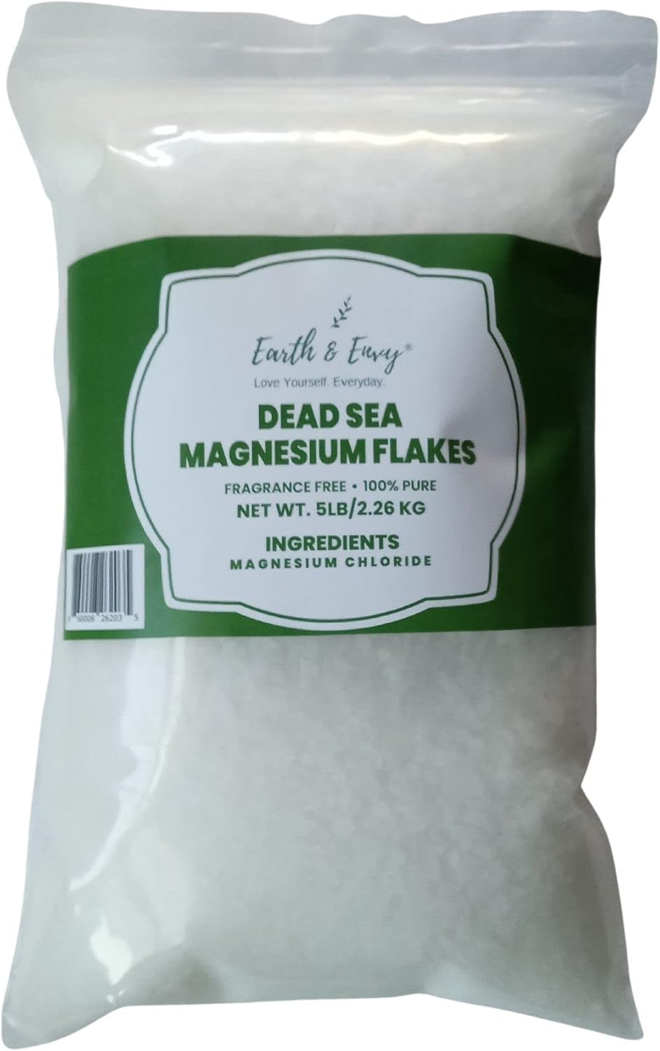 Earth & Envy Dead Sea Magnesium Bath Flakes 5LB - Resealable Bag/Container- Alternative to Epsom Salt