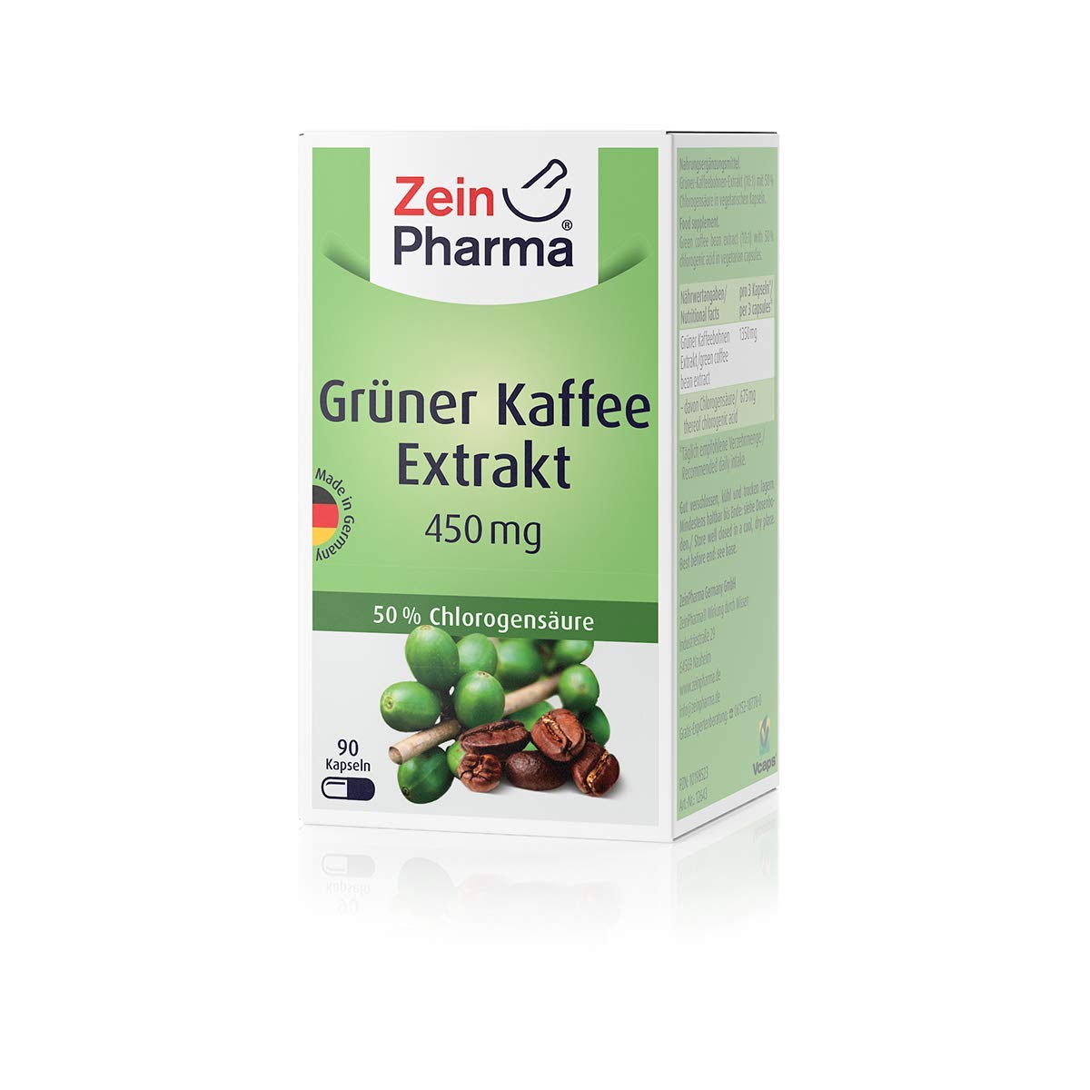 Zein Pharma Grüner Kaffee Extrakt Kapseln 450 mg, 90 Kapseln, 1er Pack (1 x 50 g)