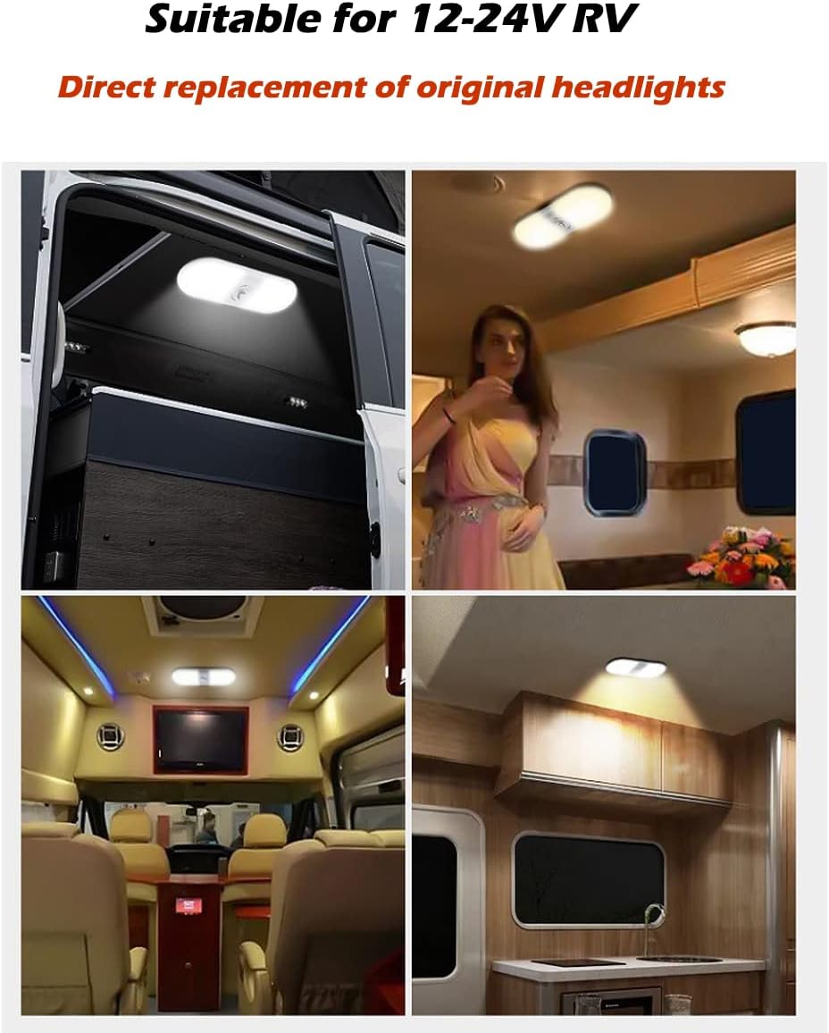 Car Interior Lights, 12V 180 LED Caravan Light with 3 Colours Dimmable Switch, 10W 12Volt Interior Campervan Ceiling Lights for Motorhome, Campervan, Caravan, Boat, Marine (Oval)