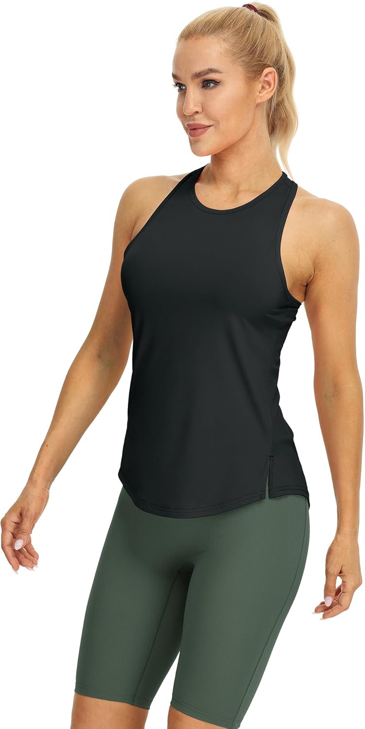 icyzone Women's Racerback High Neck Athletic Tank Tops for Workout Yoga Running (Pack of 3) - Image 2