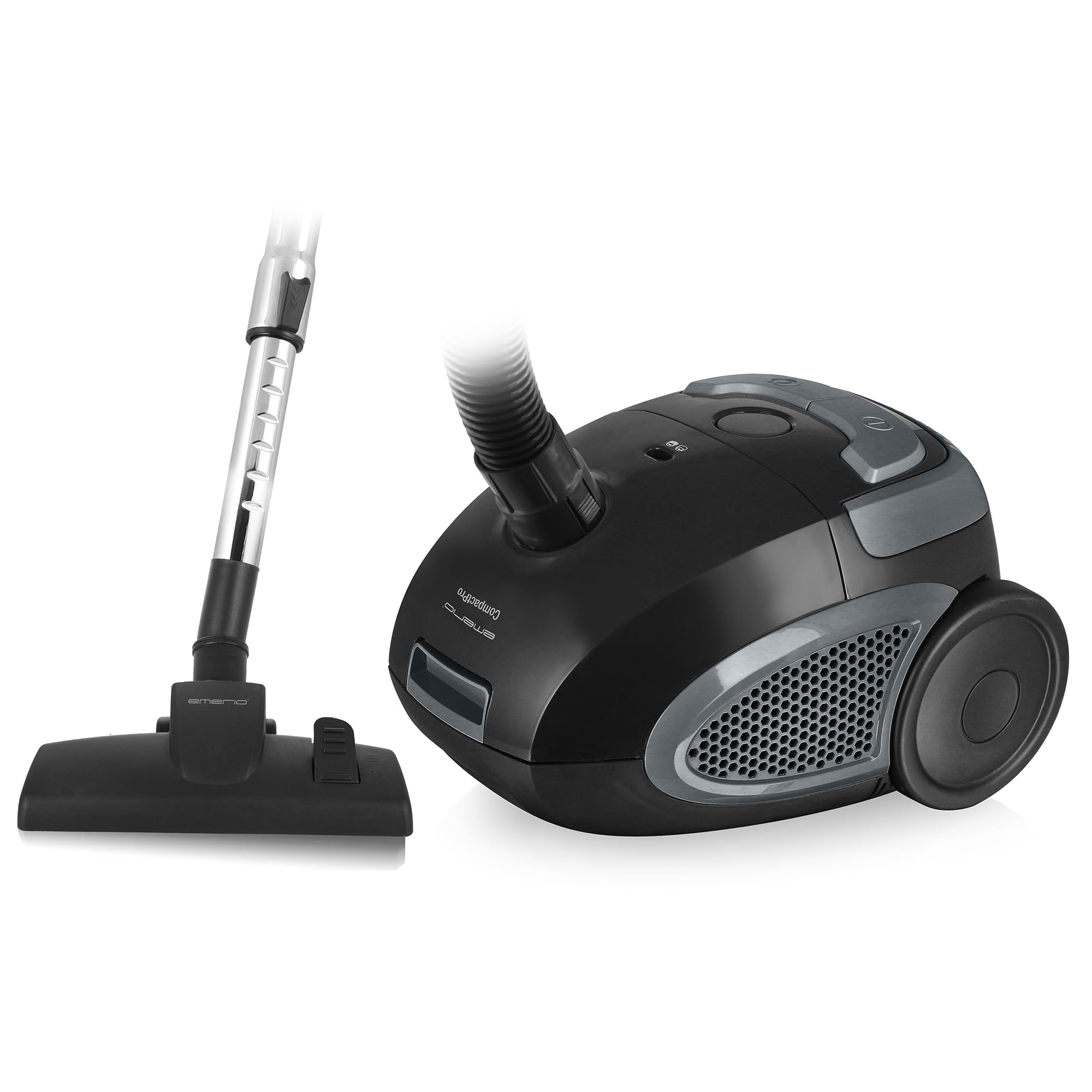 emerio VE-109959.14 Aspiradora Potente 800 W, compacta y Ligera, con Bolsa, para Suelos Duros y alfombras, 2,0 L, Compatible con Y50, Negro/Gris