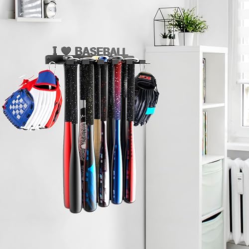 Miniatura 6 de veimia Soporte de pared para bates de béisbol, estante de almacenamiento para bates de béisbol, capacidad para 10 murciélagos en pared de madera o
