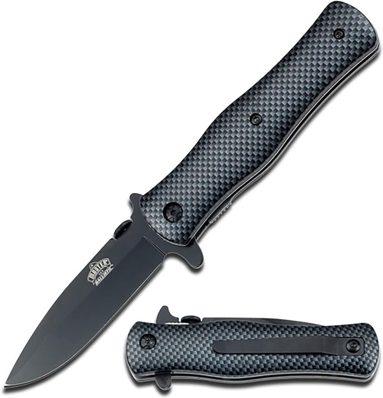 Master USA โ Pocket Folding Knife โ Black Stainless Steel Blade, Carbon Fiber Camo Coated Nylon Fiber Handle with Pocket Clip, Tactical, EDC, Self Defense- MU-A006CF