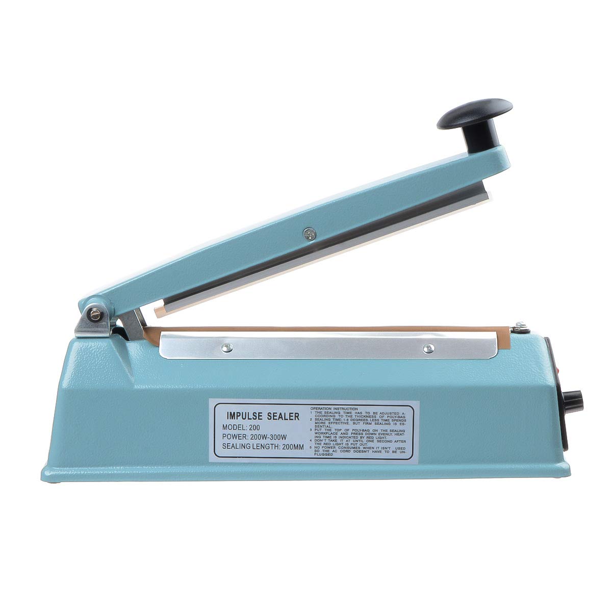 Scellant à impulsion de 200 mm - 300 W - Kit de fermeture à chaud manuel en plastique avec minuterie réglable, portable avec poignée d'élément de rechange et ruban en téflon
