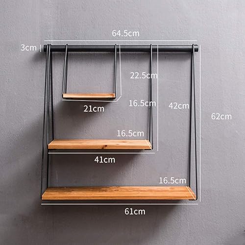 Miniatura 3 de LIANGLIANG - Estantes flotantes de pared de metal retro, diseño de personalidad industrial, estructura de 3 capas, soporte de exhibición de madera