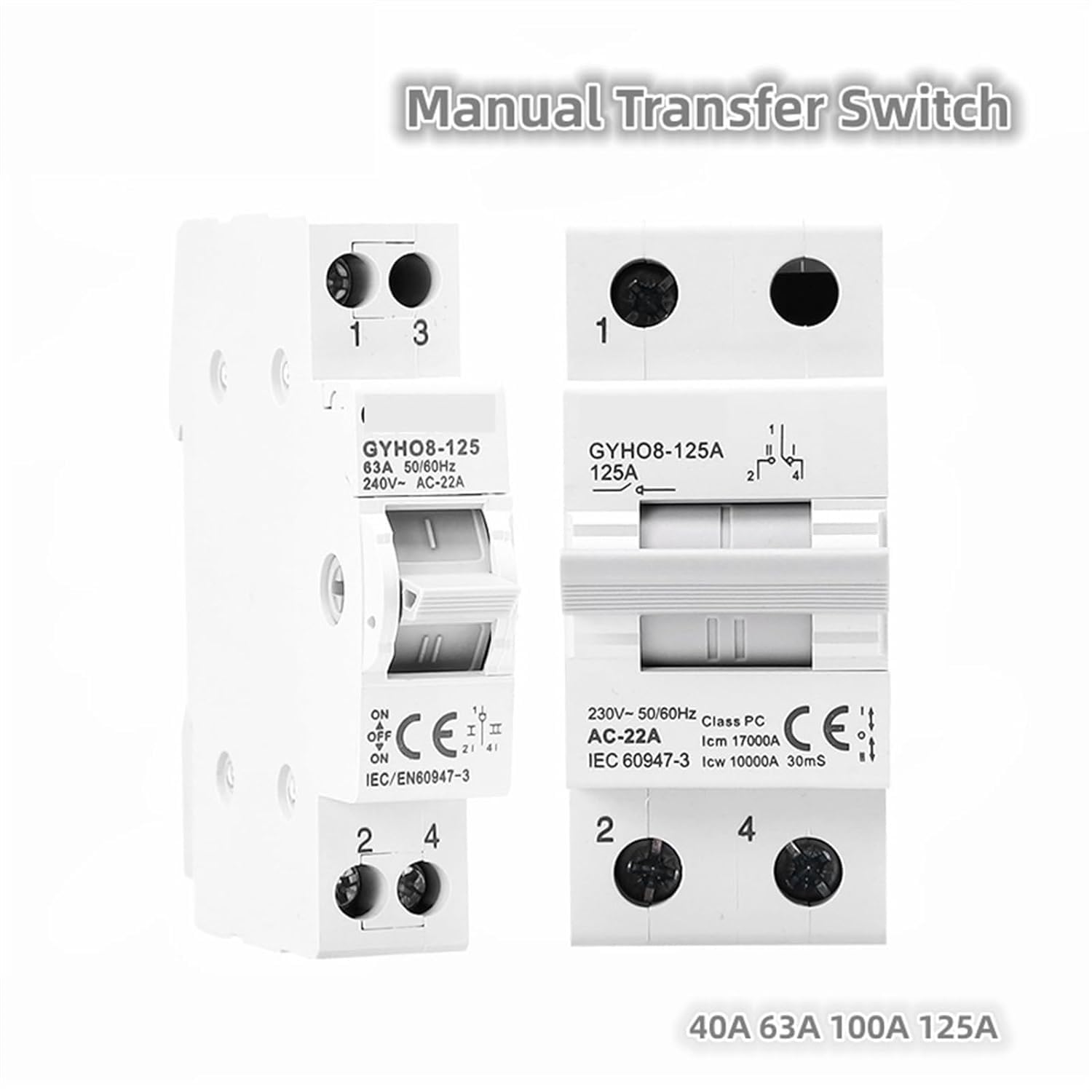 Wyłącznik automatyczny GYHO8 1P 40A 63A 100A 125A MTS Podwójny przełącznik izolacji transferu ręczny wyłącznik 220 V ~ 240 V AC(63A)