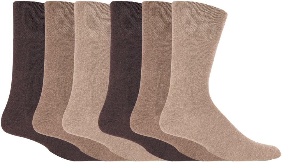 Mens 6 pairs of Diabetic Sock with Honey Comb Top and Hand linked Toe Seams - 6-11 UK 39-45 Eur (Black) (Browns)