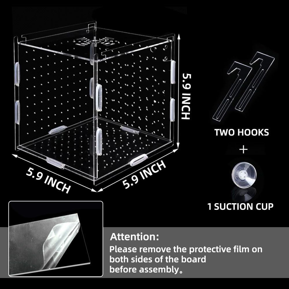 Fish Breeding Box, Acrylic Fish Isolation Box Separator for Shrimp Clownfish - 5.9 * 5.9 * 5.9 inches