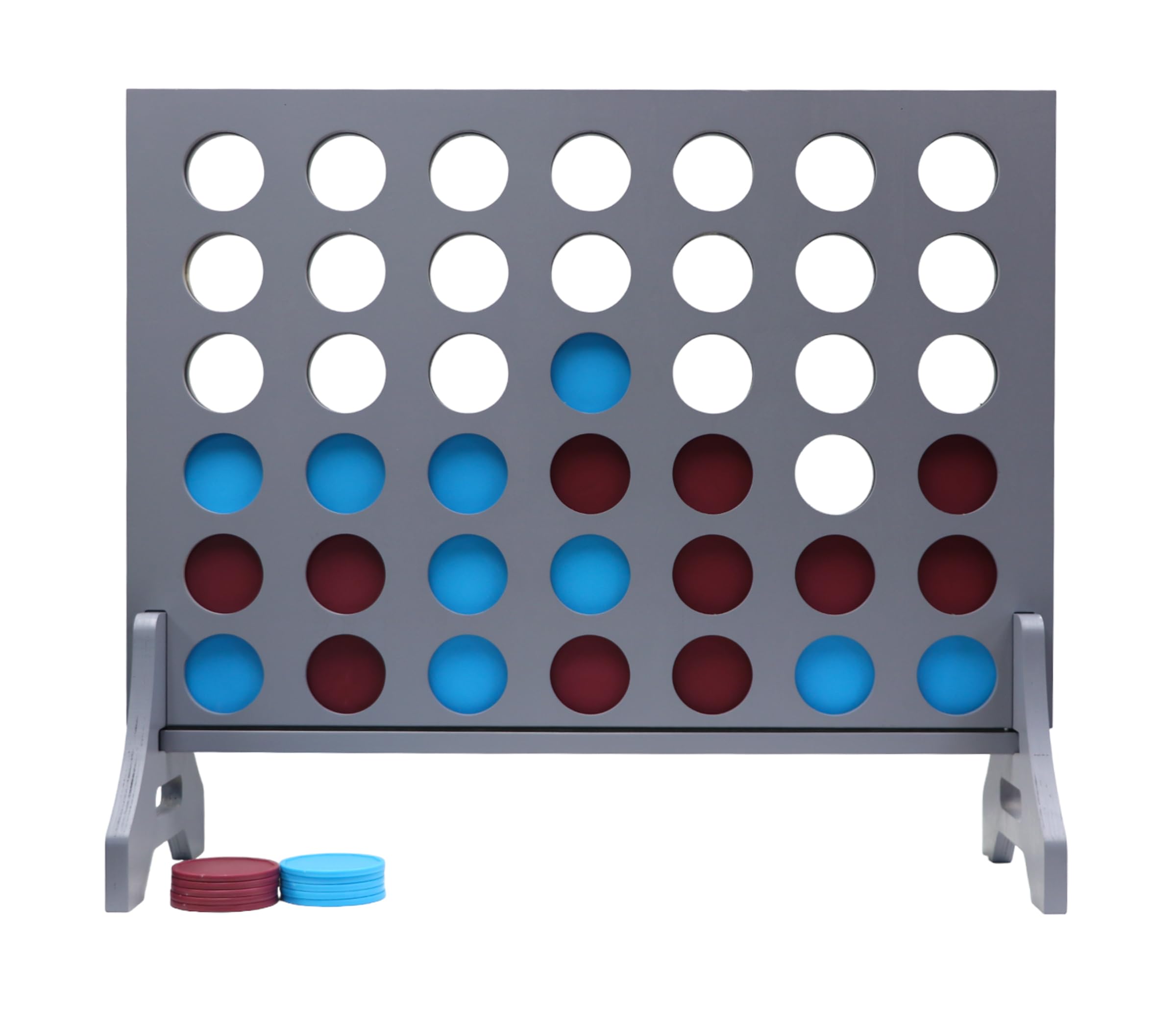 Giant 4 in a Row Game for Family &amp; Adults – Tailgating Pros Jumbo Grey Wooden Four in a Row Indoor &amp; Outdoor Yard Game for Family Party Fun, Portable Activities for Patio, Backyard, and Camping