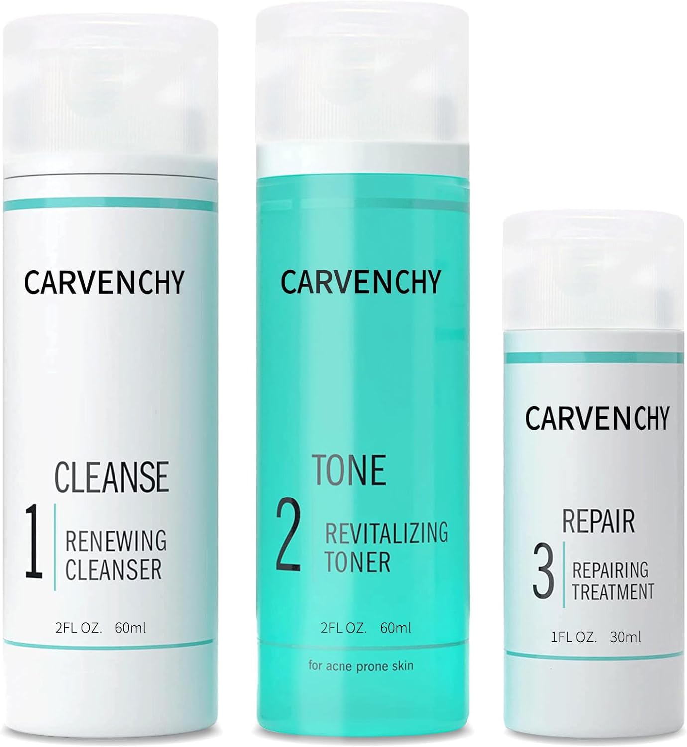 Skincare Set for Acne Prone Skin, 3 Step Skin Care Set-Cleanser, Tone, Repair Cream, Remove Face Acne Hydrate Face Moisturisers Fights Blackheads, Breakouts & Enlarged Pores Facial Kit