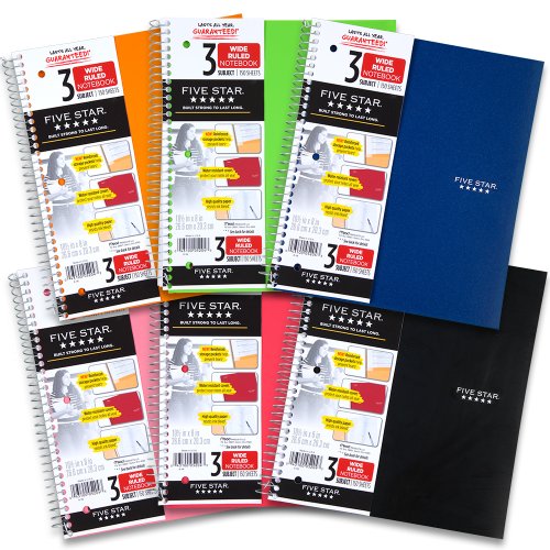 Five Star Spiral Notebook, 3-Subject, Wide Ruled Paper, 10-1/2" X 8", 150 Sheets, Tidewater Blue (930011Cg1) #TOP5