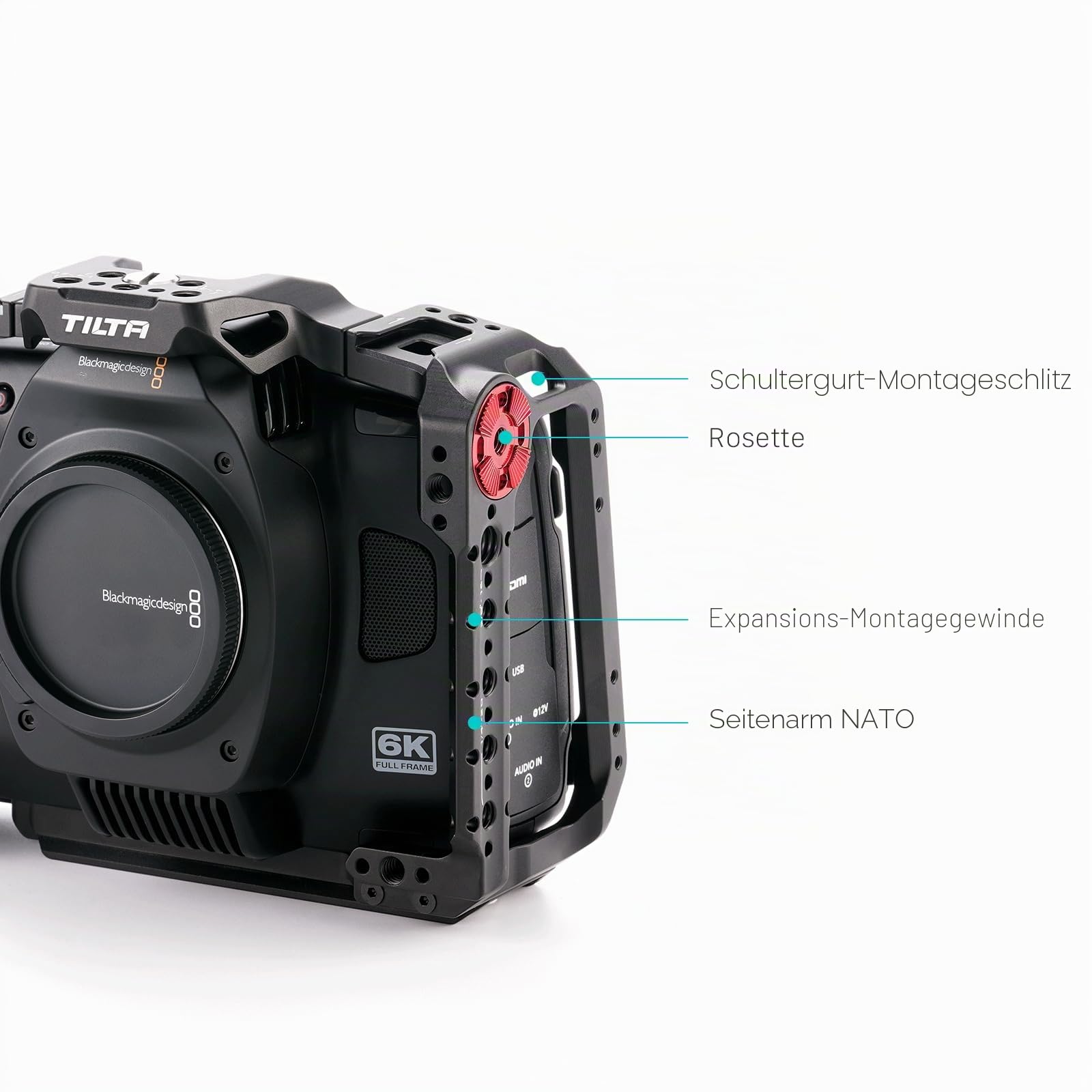 TILTA, BMCC-Käfig, vollständiger Kamerakäfig kompatibel mit BMCC 6K, Blackmagic Cinema Camera 6K mit Zubehör-Montagehalterung für Batteriegriff – Schwarz TA-T64-FCC-B