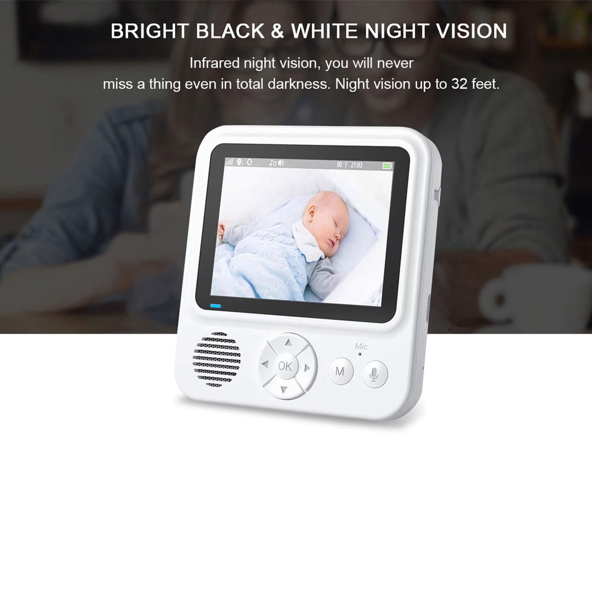 Baby Monitor Intelligente, Schermo Diviso HD 720P da 2,8'', Durata della Batteria di 15 Ore, Telecamera per Baby Monitor, Senza WiFi, Visione Notturna a Infrarossi, 1.000 Piedi per Neonati