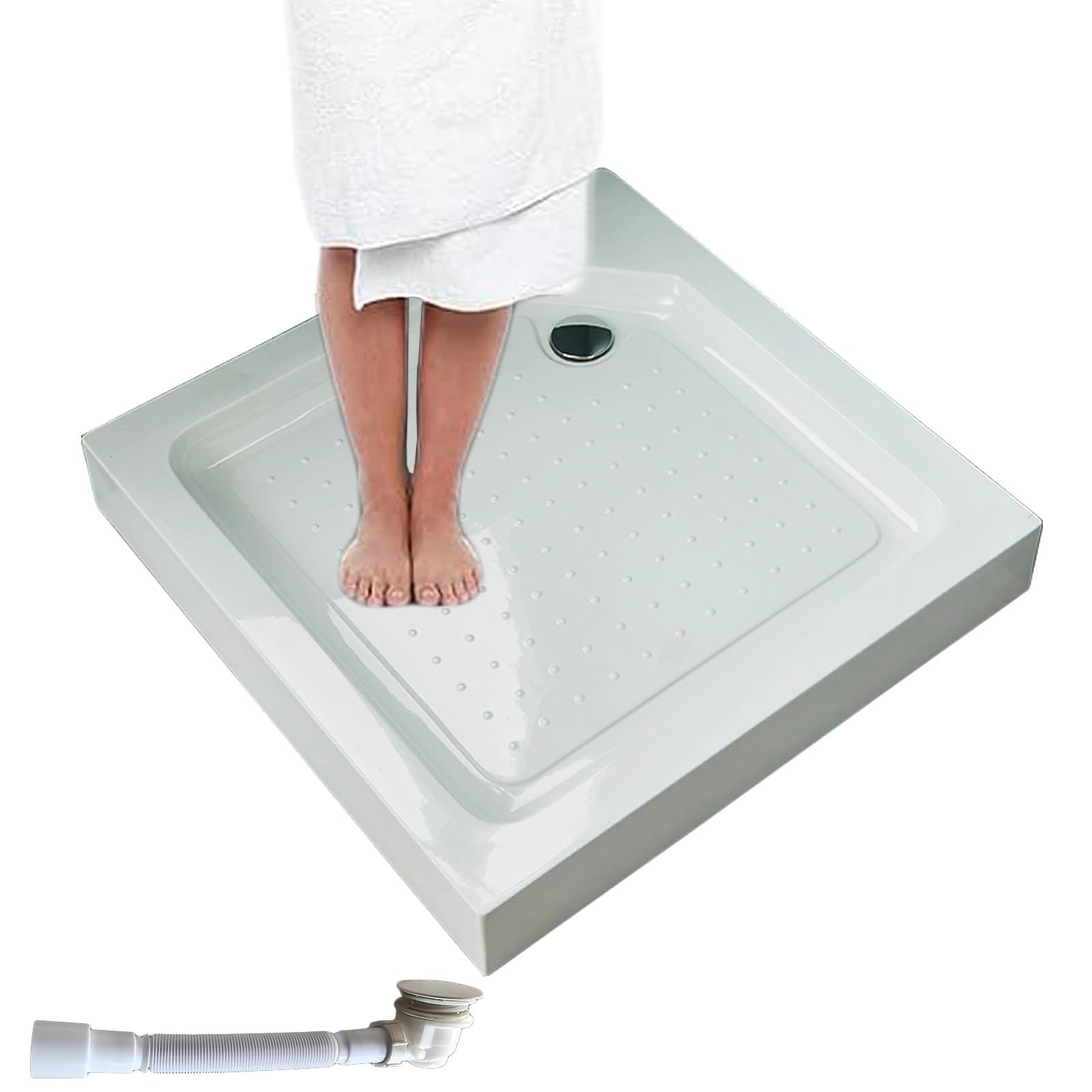 Teglia da Doccia Heavy Du Acrilic RV, Superficie Antiscivolo Antiscivolo, Scarico Efficiente Pre in Pendente, Vassoio Bianco Facile Pulito per Bagno in Campeggio Fino A 573 Lbs Capaci di Carico