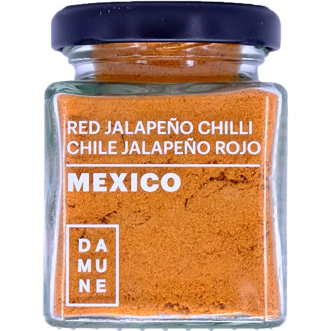 DAMUNE Chiles del Mundo (45g/Tarro): Carolina Reaper Molido, Bhut Jolokia Molido, Scorpion Trinidad Butch T Molido, Savina Rojo Molido, Chipotle Molido & Jalapeño Rojo Molido
