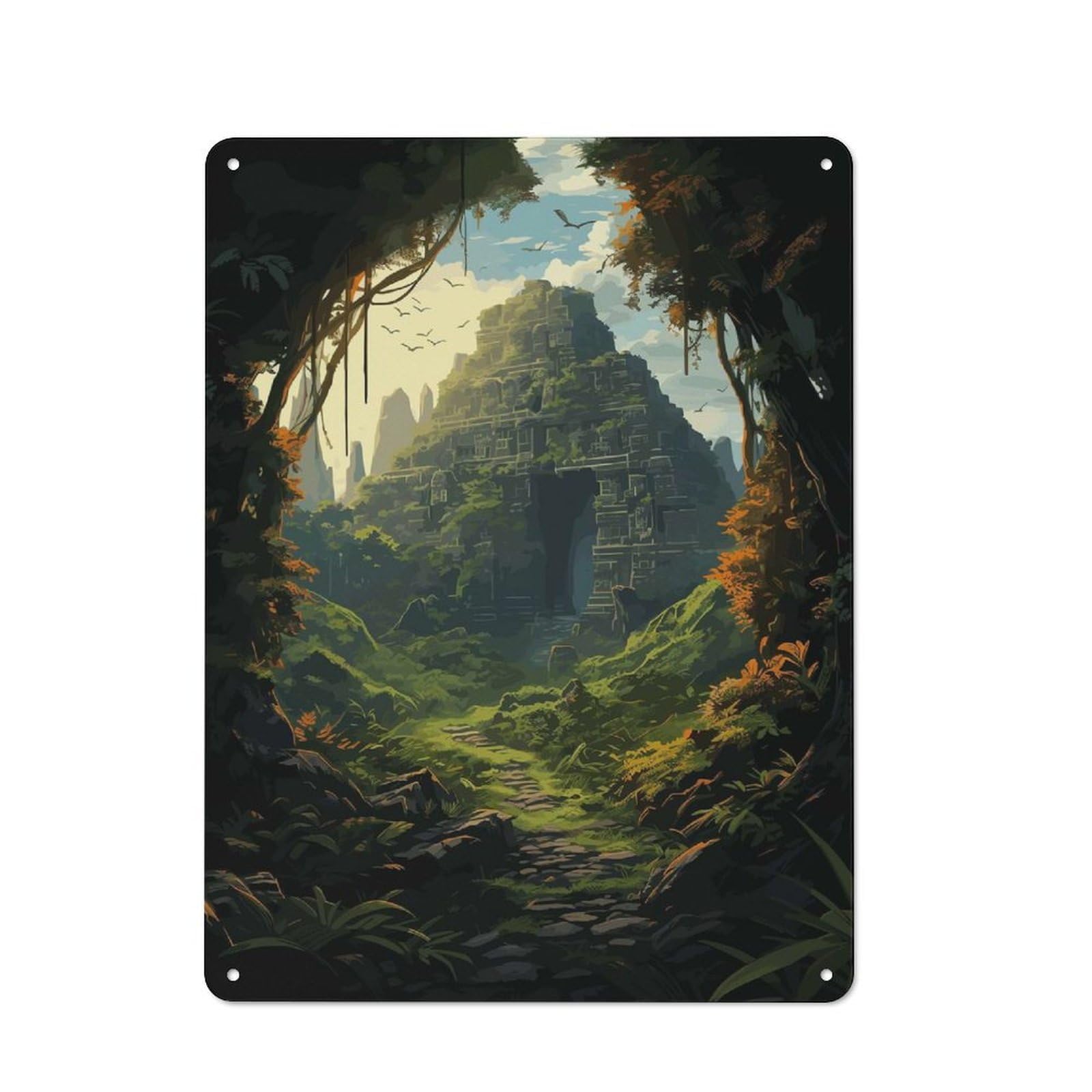 Junmoney Style-8 Bistro Style Bistro Metal Sign 40X30cm Featuring Lost Ancient Temple, Shop Wall Decor For Takeaway, Bar, Kitchen Or Counter Area