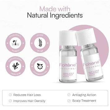 FOLTENE Hair Regrowth Serum, Tricalgoxyl, Anti-Thinning, 12 Vials | For Women, Thicker & Stronger Hair, Scalp Formula, Free from Parabens & Sulfates