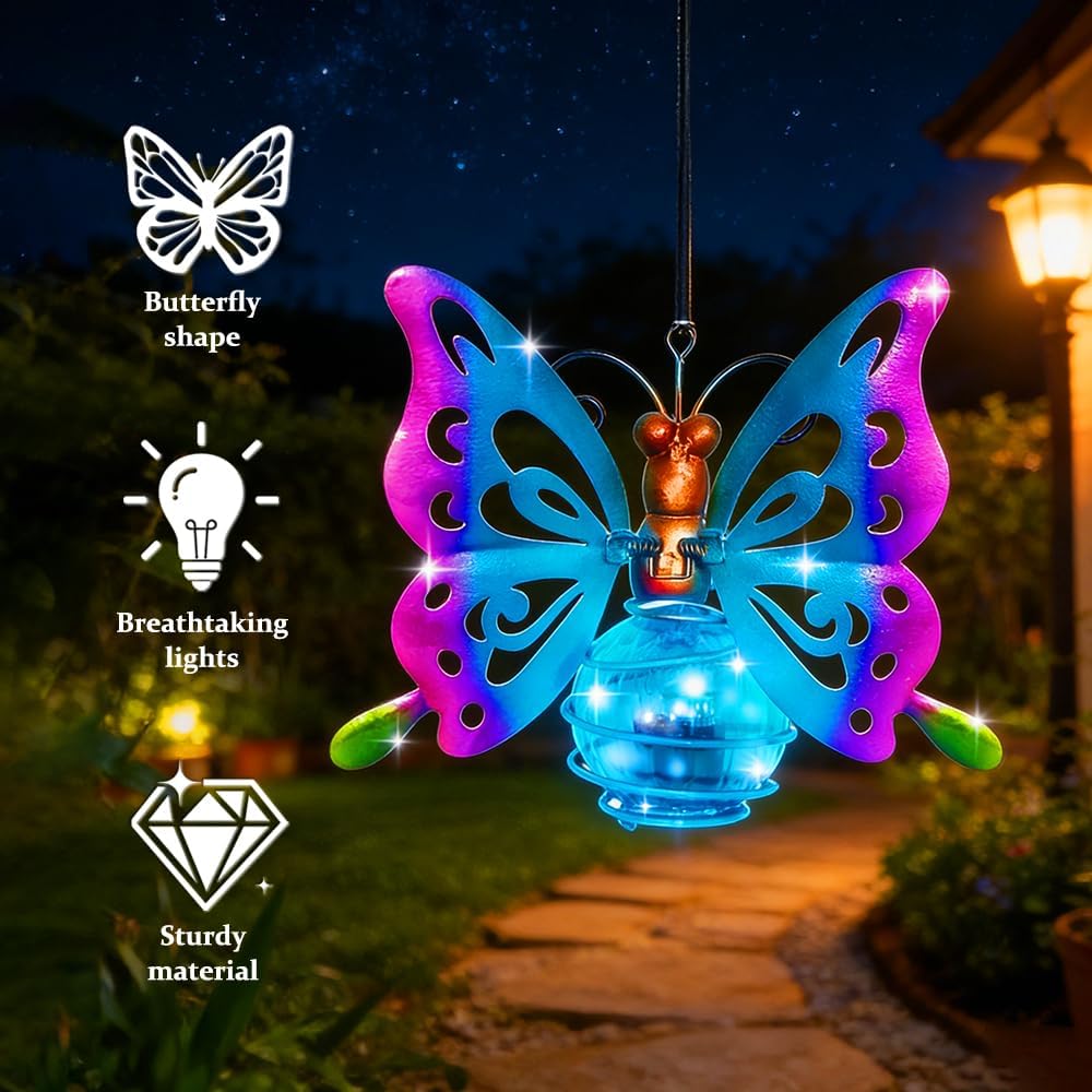 Papillon Décoratif Lampe Solaire,2 Pièces Lampe Solaire Exterieur Jardin Décoration, Décoration de Jardin en Forme de Papillon,Étanche,Suspendu,Jardin,Cour,Terrasse - 4