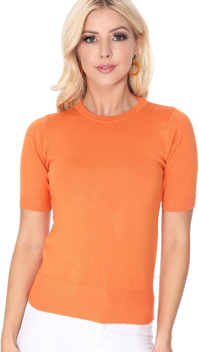 YEMAK Women's Knit Sweater Top – Half Sleeve Crewneck Basic Casual Classic Fit Lightweight Knitted Soft Pullover Tee - Image 3