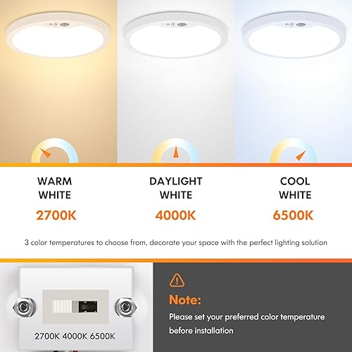 Miniatura 3 de Brightever Lámpara de techo con sensor de movimiento de 7 pulgadas, con cable, 15 W, 1500 lúmenes, lámpara de techo para cerca, ultra delgada de