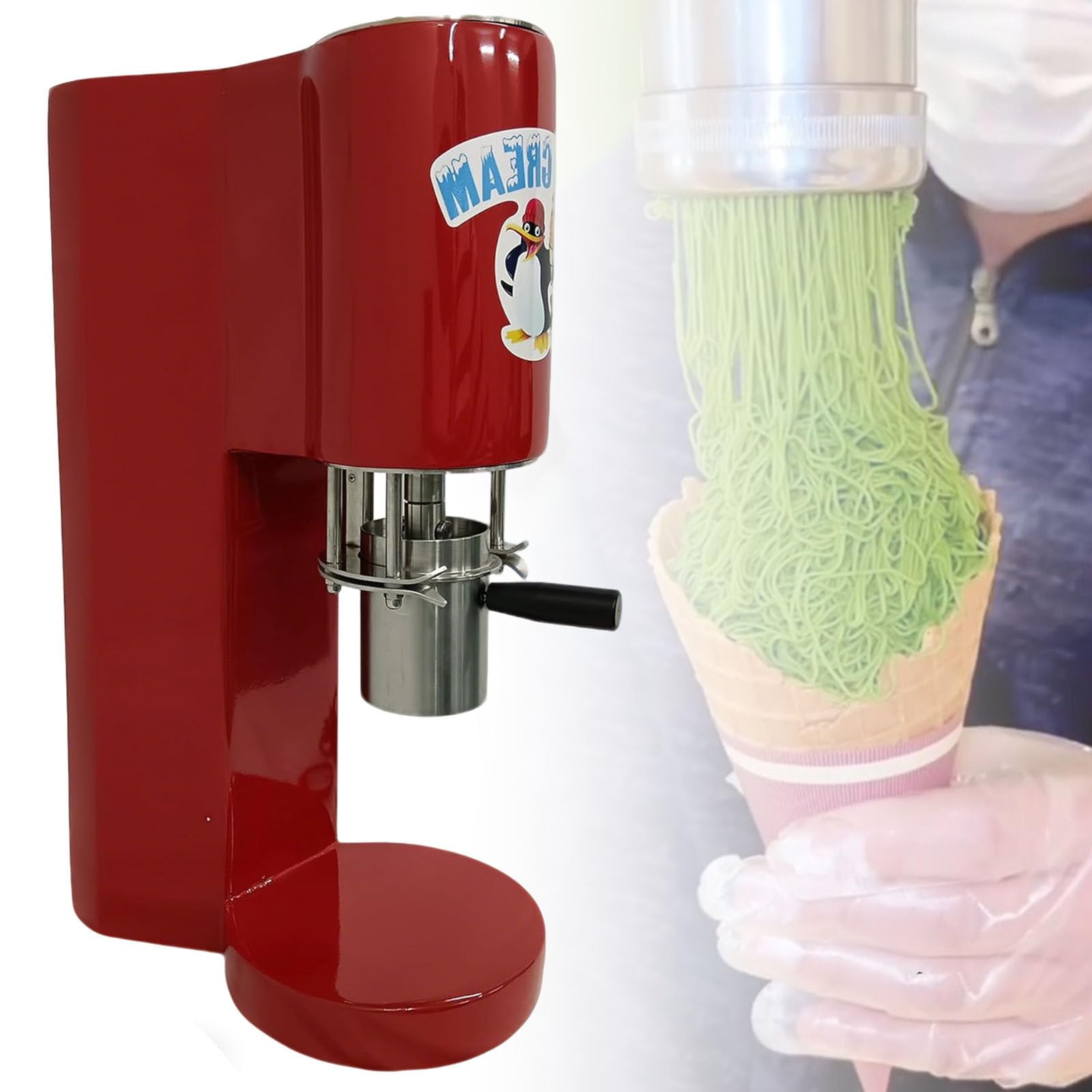 ROGHA Commercial Spaghetti Ice Cream Maker, 80W Ice Cream Noodle Maker,4 Noodle Shape Molds, 28-30L/H Ice Cream, Professional Ice Cream Noodle Extruder Red
