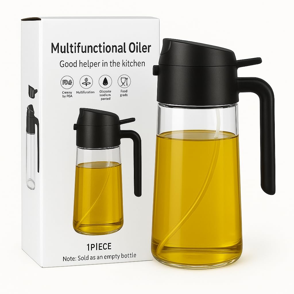 TrueTide Cooking Oil Sprayer: 2-in-1 16oz Glass Olive Oil Spray Bottle for Kitchen Needs, Air Fryer & BBQ – Refillable Dispenser with Fine Mist Pump and Ergonomic Black Handle – Great Kitchen Gift