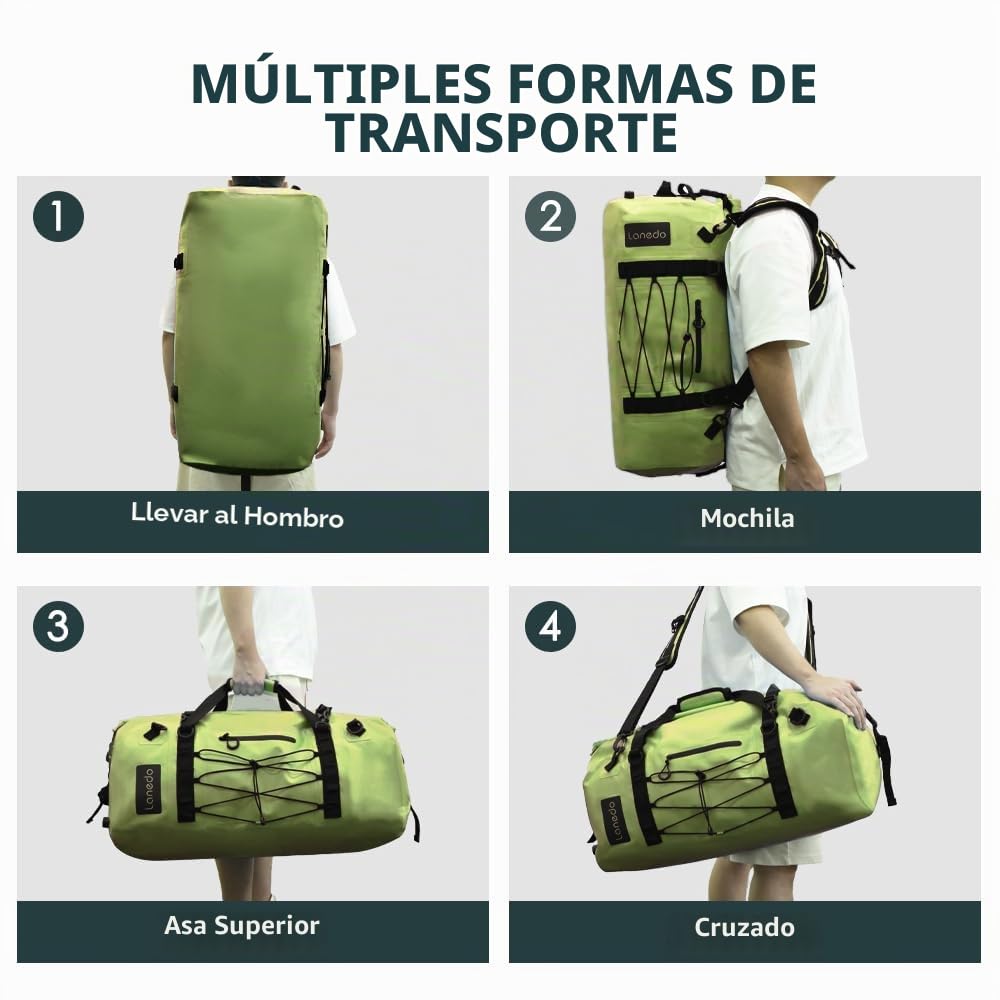 Bolsa de Viaje Impermeable de 80 L, Correas y Asas duraderas, para Kayak, Paddleboard, canotaje, Rafting, Pesca, Camping