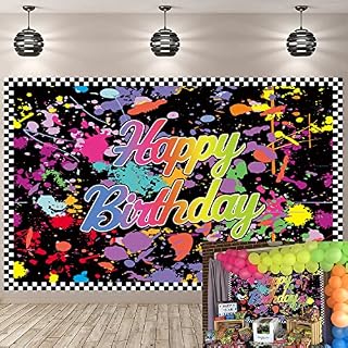 BUTEN 7X5ft Neno Glow in The Dark Birthday Party Photography Backdrops Colorful Graffiti Background Slime Happy Birthday Black Light Sleppover Party Decorations for Kids Birthday Supplies