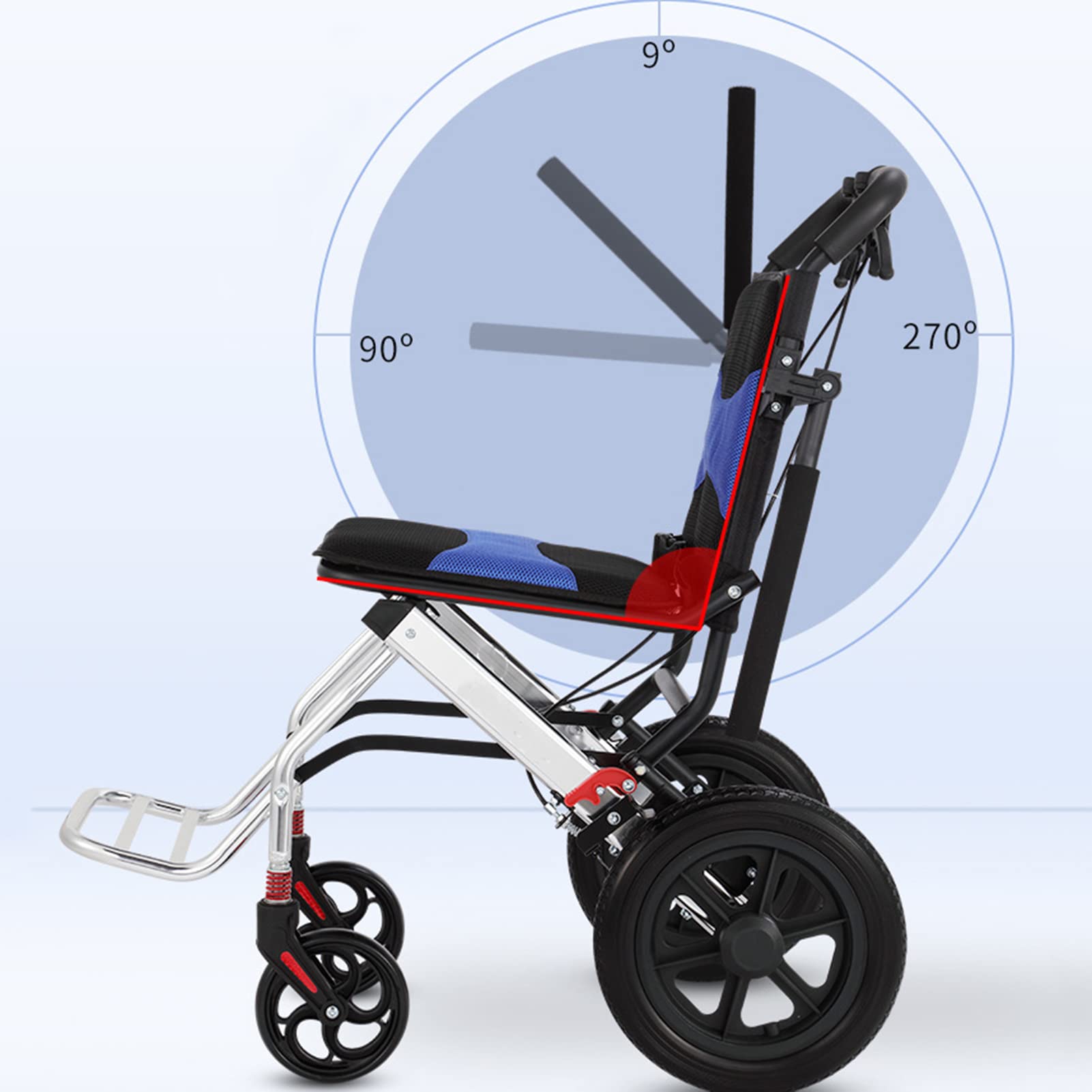 Składany Lekki Wózek Inwalidzki ， Aluminiowa Mała Skłarama Wózka ， Mały Wózek Transportowy Z Napędem Ręcznym Z Hamulcami Ręcznymi/Blue/8 Inch